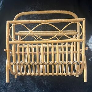 Vintage Rattan Magazine Rack - Natural Brown